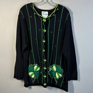 Quacker Factory Knit Cardigan Sweater St. Patrick’s Day Irish Shamrock Size 1X